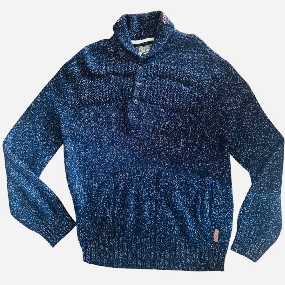 ROOTS OVERSIZED  SHAWL COLLAR  KNIT SWEATER WITH  1/4 BUTTON FRONT MENS SZ XL